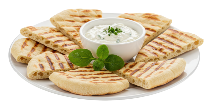 Isolated Grilled Pita Bread with Tzatziki