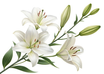 Fototapeta premium A beautiful bouquet of white lilies isolated on a white background