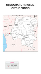 Democratic Republic of the Congo map. Country map of Democratic Republic of the Congo. Administrative map of Democratic Republic of the Congo with Country and capital in white color.