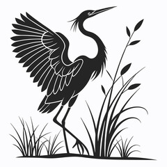 Egret black silhouette icon vector