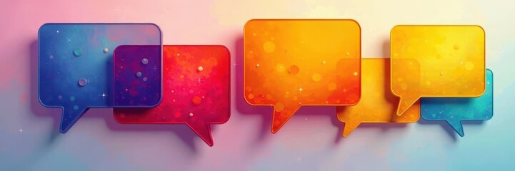 Overlapping speech bubbles, vibrant hues, abstract design , colorful background, idea