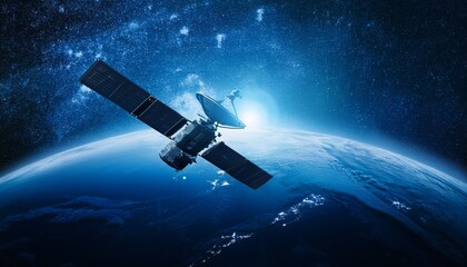 Fototapeta premium Silhouette of a satellite floating against the backdrop of the Earth