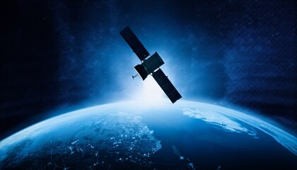 Obraz premium Silhouette of a satellite floating against the backdrop of the Earth