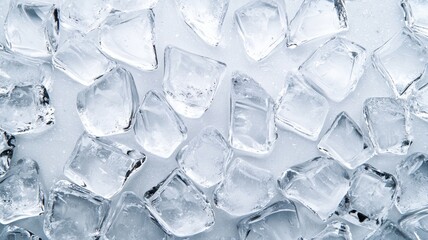Clear Ice Cubes on White Surface with Natural Crystal Texture