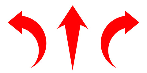 Red Arrow icons. Left, Right, and Upward.flat style. arrow icon for your web site design, logo, app, UI. curved arrow sign. Vector illustration.