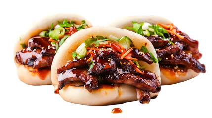 steamed bao buns filled with grilled meat and vegetables isolated png transparent cutout