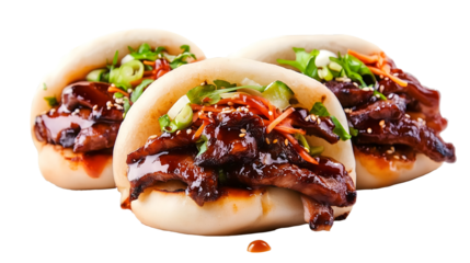 steamed bao buns filled with grilled meat and vegetables isolated png transparent cutout