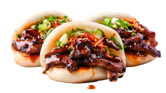 steamed bao buns filled with grilled meat and vegetables isolated png transparent cutout