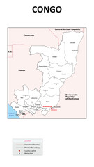 Naklejka premium Congo map. Country map of Congo. Administrative map of Congo with Country and capital in white color.