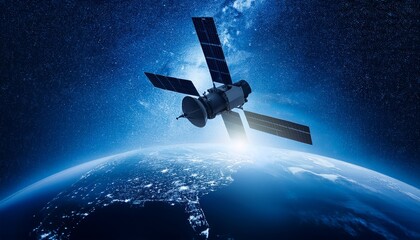 Silhouette of a satellite floating against the backdrop of the Earth