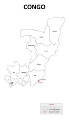 Congo map. Country and State map of Congo. Administrative map of Congo with Countries and boundaries in white color.