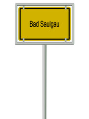 Bad Saulgau,Ortsschild vor weißem Hintergrund