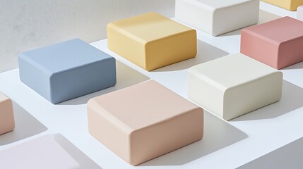 A row of white and colored square blocks on a white background