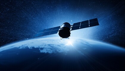 Silhouette of a satellite floating against the backdrop of the Earth