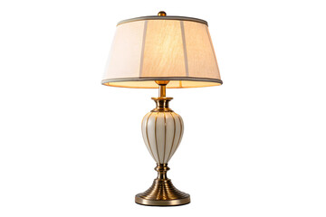 Obraz premium Elegant beige and gold table lamp with a pleated shade.