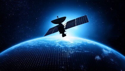 Naklejka premium Silhouette of a satellite floating against the backdrop of the Earth