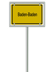 Baden-Baden,Ortsschild vor weißem Hintergrund