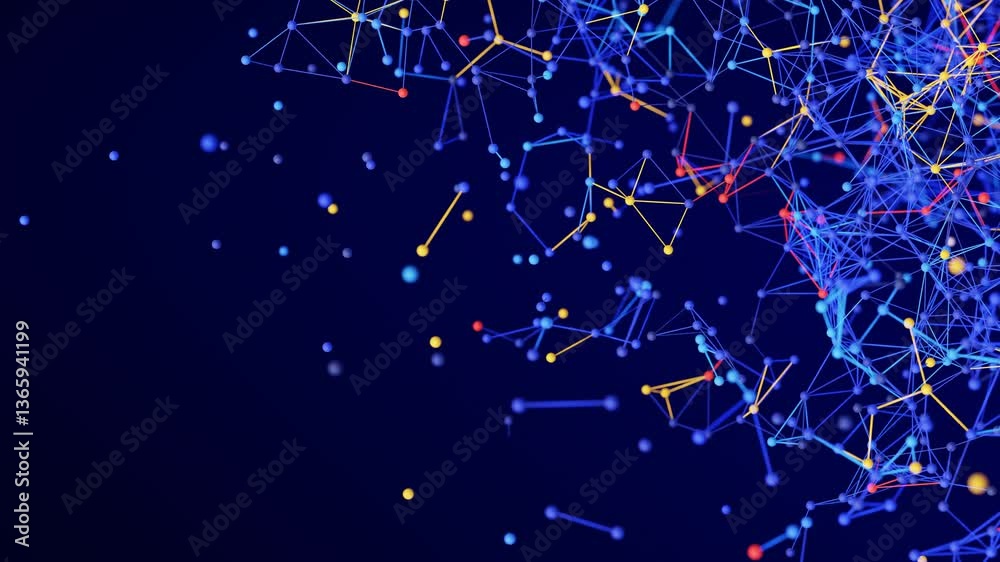 Poster visualize network connection and data stream across a digital and global network. tech abstract of c