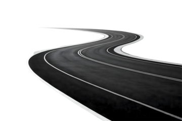 Winding asphalt road with double yellow lines.