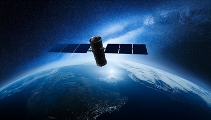 Silhouette of a satellite floating against the backdrop of the Earth