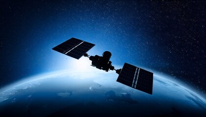 Obraz premium Silhouette of a satellite floating against the backdrop of the Earth