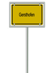 Gersthofen,Ortsschild vor weißem Hintergrund