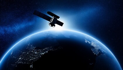 Obraz premium Silhouette of a satellite floating against the backdrop of the Earth