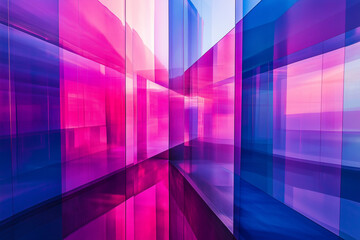 Fototapeta premium Surreal blend of vivid electric blue and fuchsia creating mesmerizing reflections in an abstract space during twilight hours