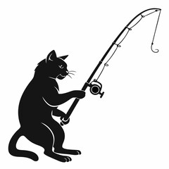 fishing cat black silhouette icon vector