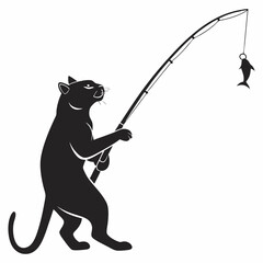 fishing cat black silhouette icon vector