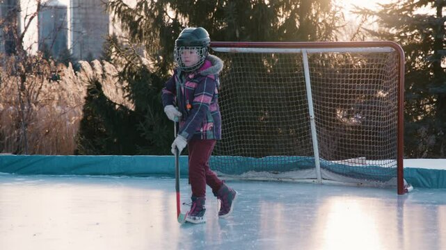 Hockey scene on outdoor rink