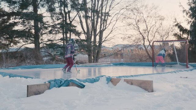 Childhood in canada hockey on outdoor rink