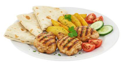Isolated Plate with Grilled Chicken and Vegetables