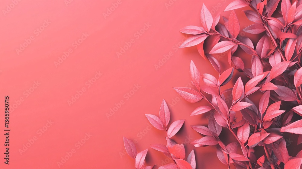 Aufkleber pink leaves branches creating a beautiful frame on pink background
