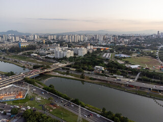 Fototapeta premium Incredible aerial view of the Pinheiros River waterfront in the city of São Paulo, a major Latin American metropolis