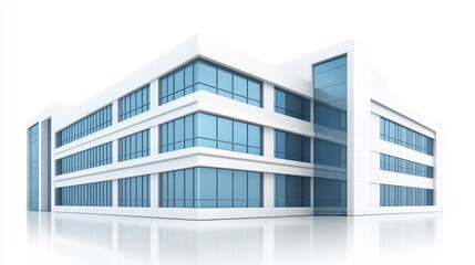 Modern office building, white exterior, glass windows,  isolated background, architectural design