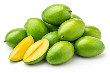 Obraz premium Pile of fresh green mangos isolated on transparent background 