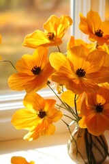 Obraz premium Vibrant Yellow Flowers in Vase Sunlight Bouquet