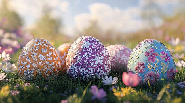 イースター、卵、ピンク、紫、黄色、水色、花、pink,eggs,easter,easter egg