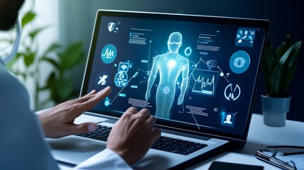 An AI powered virtual healthcare consultation platform, providing medical advice based on symptoms and patient history, Healthcare tech style