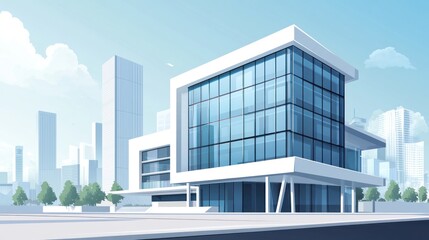 Modern office building city skyline sunny day (1)