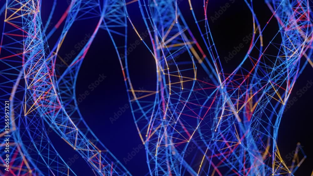 Poster abstract network shows data flow and digital connection, resembling dna. artificial intelligence, te