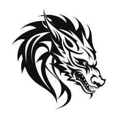 Fierce Dragon Head with Tribal Lines