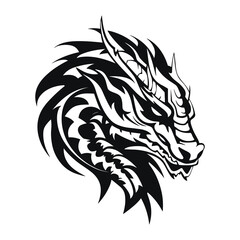 Fierce Dragon Head with Tribal Lines
