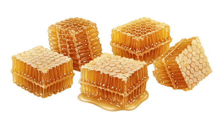 Isolated Honeycomb Pieces with Dripping Honey