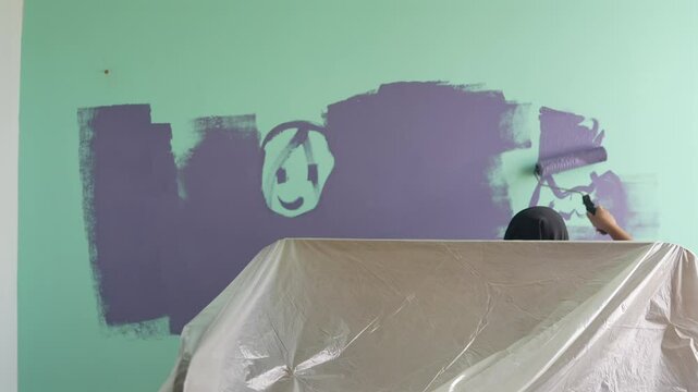 Happy Girl Painting Her Room