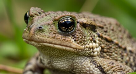 Fototapeta premium Enchanting close-up of an American toad revealing its textured skin and captivating eye