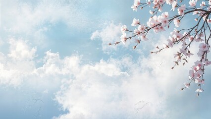 Spring Nature Background &mdash; Cherry Blossom Branches Against a Soft Blue Sky