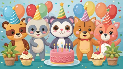 Fototapeta premium Cute Animals Birthday Party