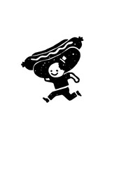 Playful illustration of a running figure with a giant hotdog. Humorous and eye-catching design perfect for fun projects.